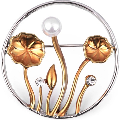Stoklasa brož s broušenými kamínky a perlou 3 zlatá stř. platina