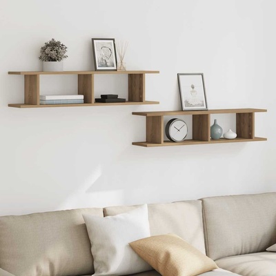 vidaXL Стенни рафтове, 2 бр, дъб артизан, 90x18x20 см, инженерно дърво (856601)