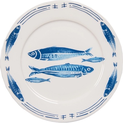 Clayre & Eef Porcelánový dezertní talíř s rybkami Fish Blue 20 x 2 cm