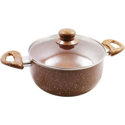 Elekom Тенджера мрамор кафява ЕК-22 mbr - висококачествен алуминий, незалепващо покритие, 3.6 литра, диаметър 22 х височина 9.5 см (ek-22 mbr)