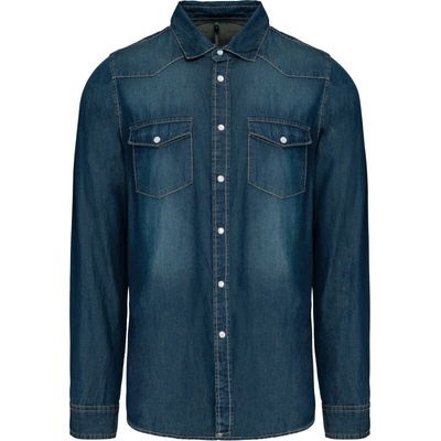 Kariban košile denim dlouhý rukávblue jean K519 - akce
