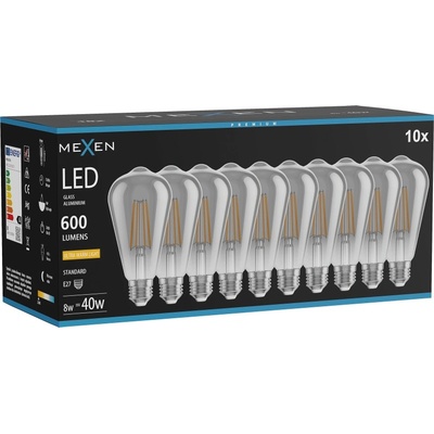 Mexen Vintis 10x LED филамент крушка E27, ST64, 8W, Топла - 2200K, 600 lm, опушена (L152-E27-0822-70x10)