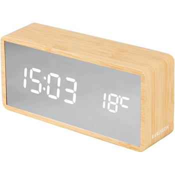 Karlsson LED будилник в сребристо и огледало от светло дърво - Karlsson (KA5879WD)
