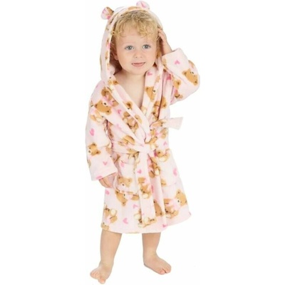 Dětský župánek s kapucí růžový s medvídky