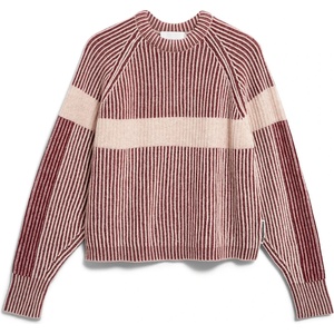 ARMEDANGELS Дамски пуловер ARMEDANGELS Women's Rib Artwork Knit Sweater Jumper - Velvet Red / Oatmilk / Honey Melange - размер XS (117-4047-0111)