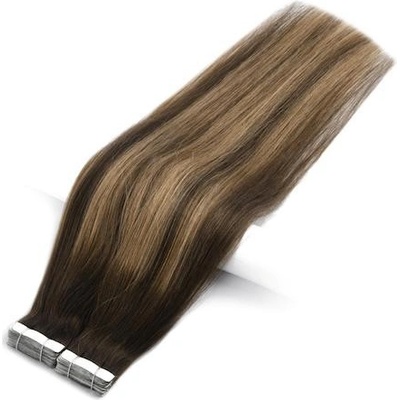 Vlasové PU pásky tape in na prodlužování vlasů 50cm ombré balayage 04/27/04 středně hnědá / tmavá blond