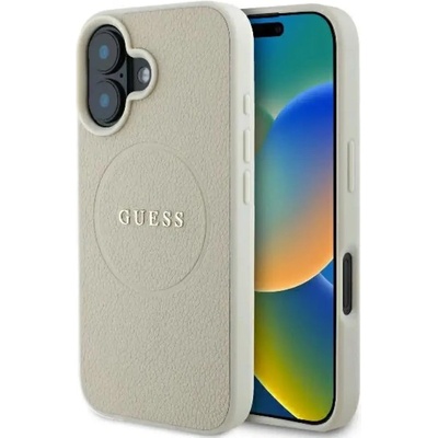 GUESS Калъф Guess Grained Ring MagSafe за iPhone 16 - бежов (3666339304256)