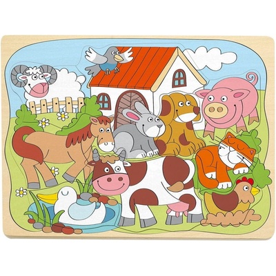 Woody Puzzle na desce Veselá domácí zvířátka