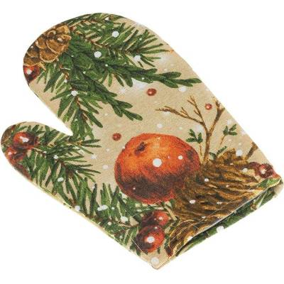 Bellatex Kuchyňská chňapka vánoční 28 x 18 cm Šišky a jablka vánoční oranžová zelená