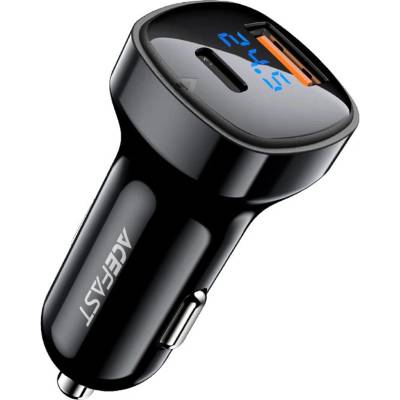 ACEFAST - Зарядно за кола (B4) - с дигитален дисплей, бързо зареждане, USB, Type-C, 66W - Черно