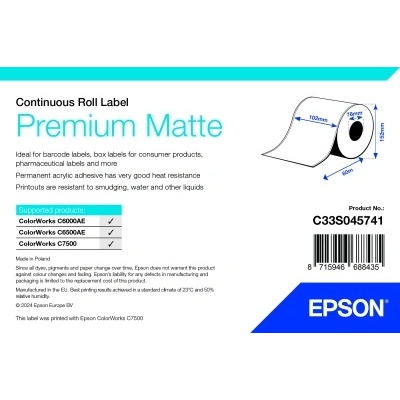 Epsonlabel Epson Premium Matte roll, непрекъсната ролка - 102 mm × 60 m (C33S045741)