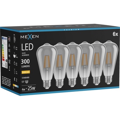 Mexen Vintis 6x LED филаментна крушка E27, ST64, 4W, Топло - 2700K, 300 lm, дим - L152-E27-0427-70x06 (L152-E27-0427-70x06)