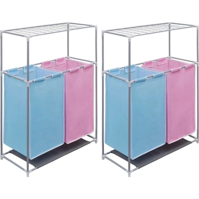 vidaXL Кош за сортиране на пране 2 секции 2 бр с горен рафт за сушене (3051493)