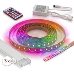 SmartLED КОМПЛЕКТ 1x дигитална RGBW LED лента 9, 6W/230V 3 m + 3x вграден профил 1 m + дистанционно управление (SD0103E)