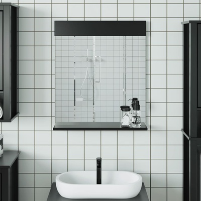 vidaXL Огледало за баня с рафт "BERG" черно 60x12x70 см масивно дърво (358559)