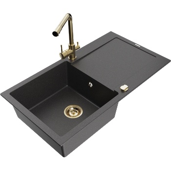 Mexen Leo мивка гранитна еднокамерна с отцедник и кухненски смесител Duero, черен на пръски - 6501-76-671600-50 (6501-76-671600-50)
