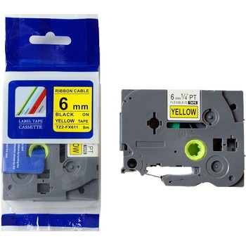 Pro Brother Съвместима лента с Brother TZ-FX611/TZe-FX611, 6mm x 8m, гъвкави, черен печат / жълт фон (TZe-FX611)