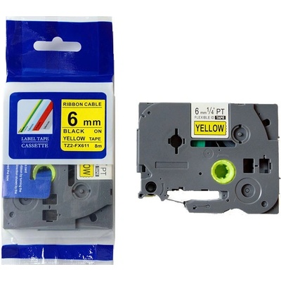 Compatible Съвместима лента с Brother TZ-FX611/TZe-FX611, 6mm x 8m, гъвкави, черен печат / жълт фон (TZe-FX611)