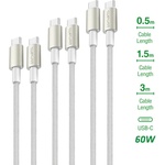 4smarts Комплект 3 броя изключително здрави и качествени плетени USB-C кабели за устройства с USB-C порт - 4smarts PremiumCord USB-C to USB-C Cable 60W Set (бял) (540621)