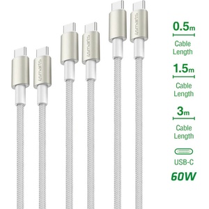 4smarts Комплект 3 броя изключително здрави и качествени плетени USB-C кабели за устройства с USB-C порт - 4smarts PremiumCord USB-C to USB-C Cable 60W Set (бял) (540621)