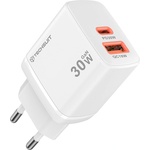 Techsuit - Зарядно за стена Duonix30W (CH1) - Type-C, USB, Двойно зарядно за пътуване 30W - Бяло