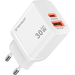 Techsuit - Зарядно за стена Duonix30W (CH1) - Type-C, USB, Двойно зарядно за пътуване 30W - Бяло