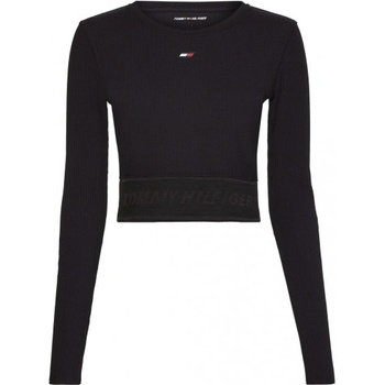 Tommy Hilfiger Дамска блуза с дълъг ръкав Tommy Hilfiger Slim Branded Rib Cropped Tee LS - Черен