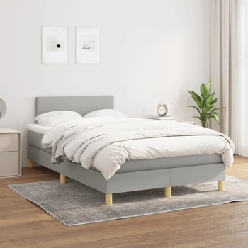 vidaXL Боксспринг легло с матрак, светлосиво, 120x200 см, плат (3140441)