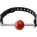 Rouge Leather Ball Gag with Removable Rubber Red Ball with Stainless Steel Rod BLACK/RED