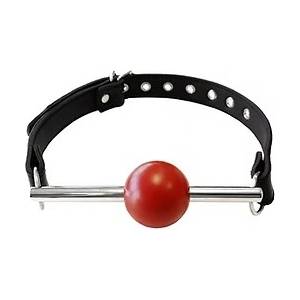 Rouge Leather Ball Gag with Removable Rubber Red Ball with Stainless Steel Rod BLACK/RED