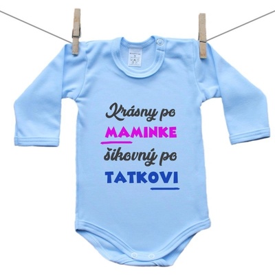 Boodyy Modré body s dlhým rukávom Krásny po maminke šikovný po tatkovi