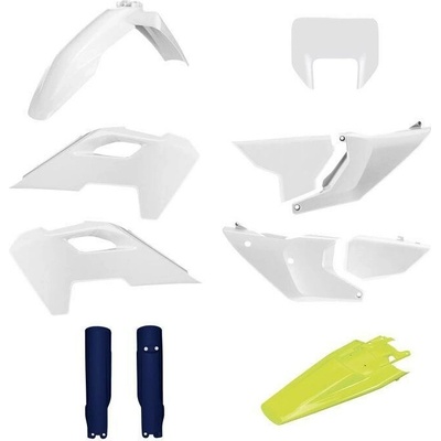 POLISPORT kompletní sada plastů (FULL KIT) HUSQVARNA TE/FE 24-25 v sadě kryt předního světla (8681500001) a kryty tlumičů (8352500008) barva bílá světle modrá OEM 24