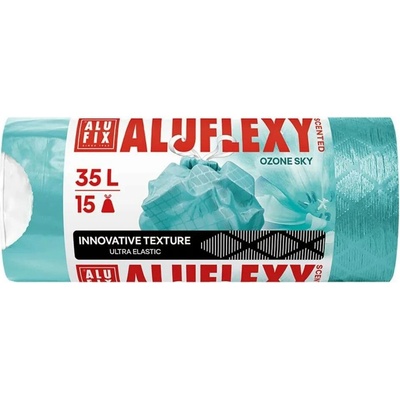 ALUFIX Pytle na odpadky zatahovací LDPE parfémované 35 l 15 ks 20µm Aluflexy tyrkysové
