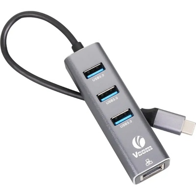 VCOM USB хъб VCom DH311B, 4-портов, USB Type-C, Сив (DH311B)