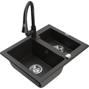 Mexen Carlos гранитна мивка с 1, 5 камери и кухненски смесител Elia, черно/златно металик - 6518-75-670101-70 (6518-75-670101-70)