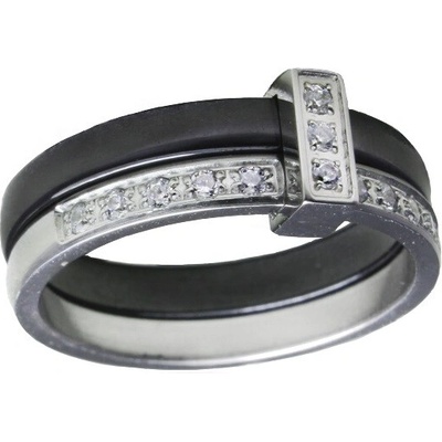 BM Jewellery Dámský černý keramický prsten se zirkony BLACK&WHITE S902120