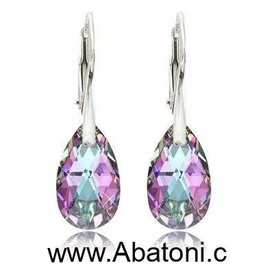 Swarovski Elements Pear krystal stříbrné náušnice visací fialová slza, kapky 31242.3