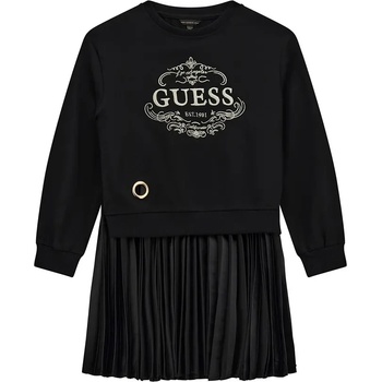 Guess Комбинирана рокля за момиче в черно със златист надпис Guess