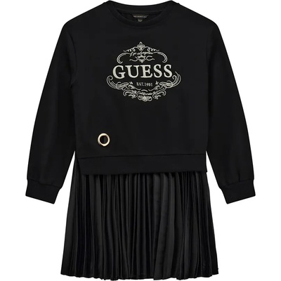 Guess Комбинирана рокля за момиче в черно със златист надпис Guess