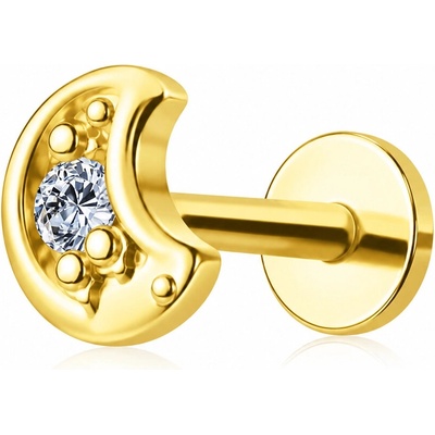 Šperky Eshop Zlatý piercing labret 14K s měsícem a čirým zirkonem S5GG275.25