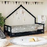vidaXL Рамка за детско легло с чекмеджета, черно, 80x200 см, чам масив (834551)