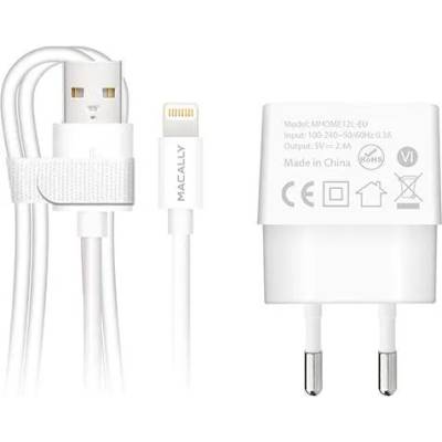 Macally 12W Wall Charger - захранване за ел. мрежа с USB изход и Lightning кабел за iPhone, iPad и устройства с Lightning порт