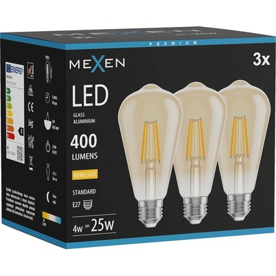 Mexen Vintis 3x LED нажежаема жичка крушка E27, ST64, 4W, Топла - 2700K, 400 lm, кехлибар (L152-E27-0427-50x03)