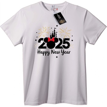 NOONEBRAND Тениска Честита Нова Година 2025 Mickey - XS, White