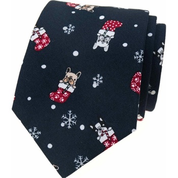 Vánoční kravata s buldočkem tmavě modrá