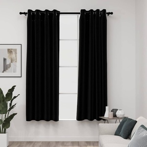 Pure Line Home Завеси с ленена текстура в цвят черен с метални халки, 2 бр. , 140 x 175 см