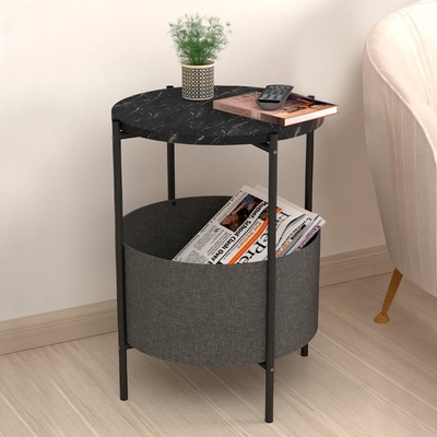 TopMebel Помощна маса Kalid TopMebel меламин - плат в черен мраморен ефект - сив цвят 43x43x60cm
