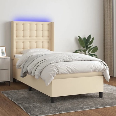 vidaXL Боксспринг легло с матрак и LED, кремаво, 80x200 см, плат (3138594)