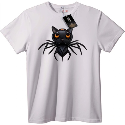 NOONEBRAND Тениска Черна Котка с Оранжеви Очи - M, White