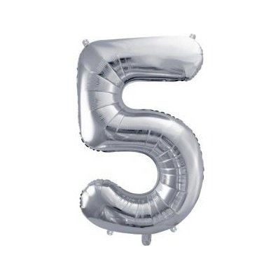 Balón fóliový 86cm číslo 5 strieborný